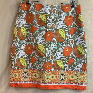 Linen Floral Orange and Green Skirt